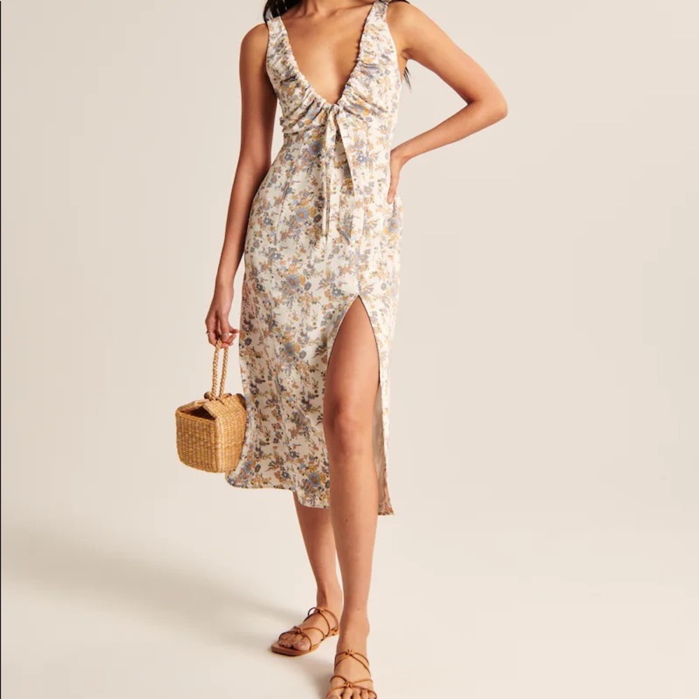 NWT Abercrombie & Fitch Cinched Neck Slip Midi Dress, size Large